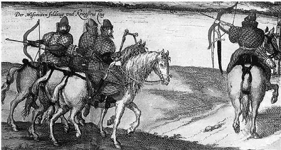 Конные боевые холопы с луками и в тегиляях С Герберштейн XVI в Вечером - фото 12