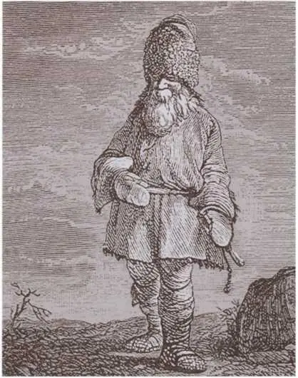 Русский крестьянин Гравюра XVIII в Яицкие казаки и калмык Французская - фото 9