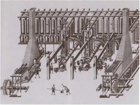 Молотовой цех уральского завода Рисунок 1760х гг из альбома И Шлаттера - фото 16