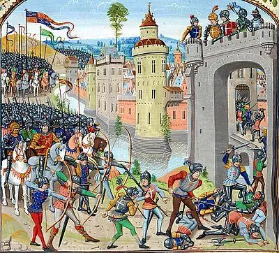 31 Взятие Кана войском Эдуарда III 1346 Миниатюра из хроники Жана - фото 49
