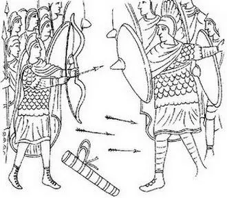 Рис 45 Изображение лучника в манускрипте Virgilius Romanus V в Прорисовка - фото 52