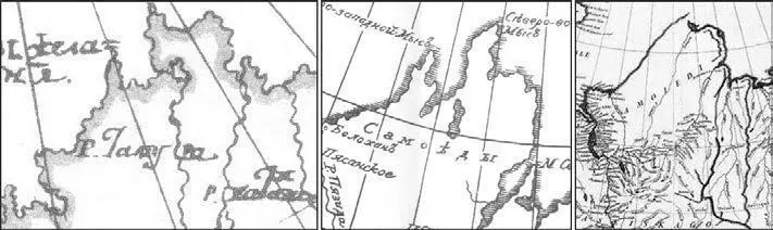 Фрагменты трех карт севера Таймыра 1 у М В Ломоносова 1763 река Таймура - фото 53
