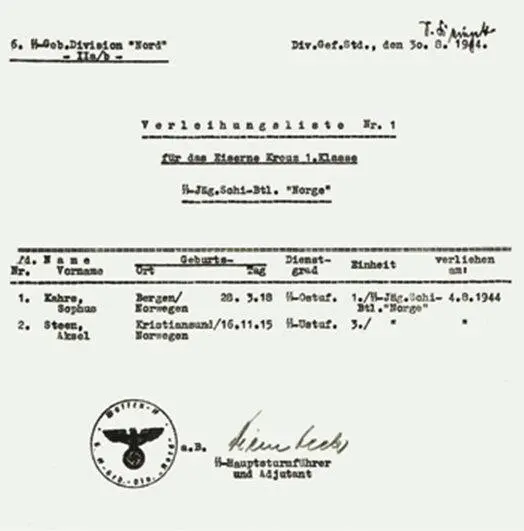 6я горная дивизия СС Норд Штаб дивизии 30081944 Список награжденных 1 - фото 100