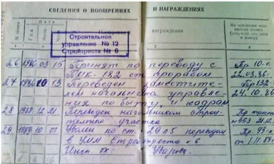 Трудовая книжка М П Дьяченко с записью о переводе в УММ Стройтреста 6 - фото 166