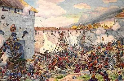 Тохтамыш штурмует стены Кремля в 1382 г Художник Г Лисснер В полдень 23 - фото 72