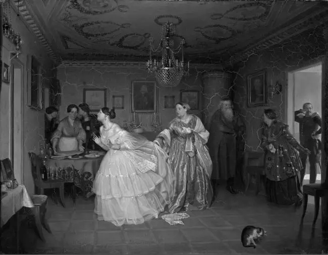 Рис 7 П А Федотов Сватовство майора 1848 Холст масло 583x754 см - фото 8