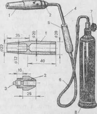 Рис 7 Устройство газовой горелки 1 сопло 2 пробка 3 капсуль 4 - фото 28