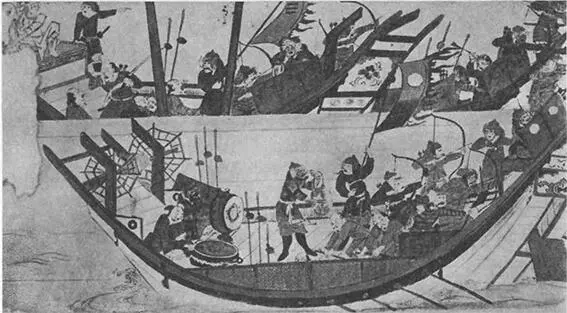 Сцена из Свитка о монгольском завоевании Японский военный корабль нападает - фото 28