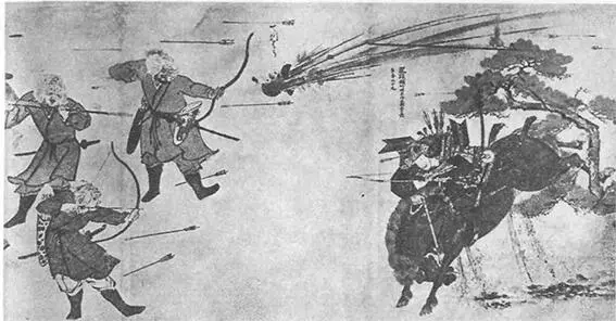 Сцена из Свитка о монгольском завоевании Японский воин Такедзаки нападает на - фото 29