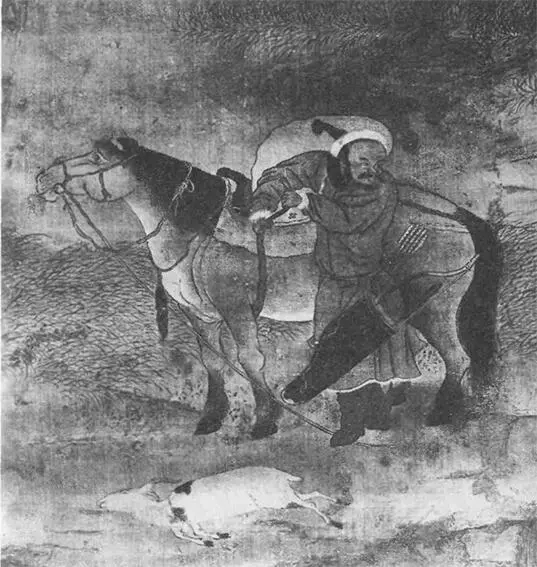 Китайская миниатюра на которой изображен монгольский охотник с добычей Очень - фото 6