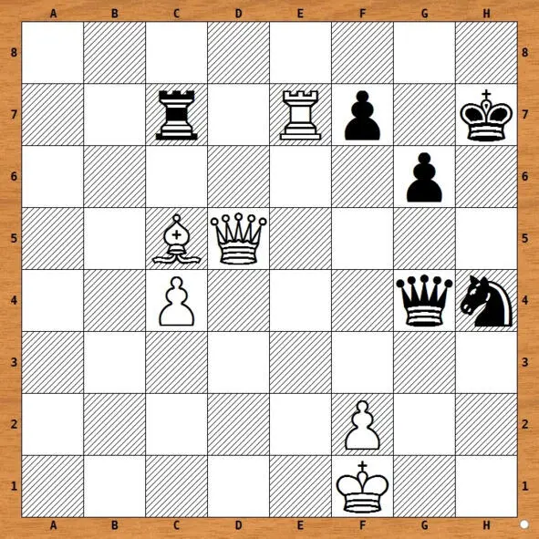 1 Rс5 2 Qс5 Qd1 3 Rе1 Qd3 4 Rе2 Qh3 5 Ke1 Nf3 6 Kd1 Qf1 7 - фото 11