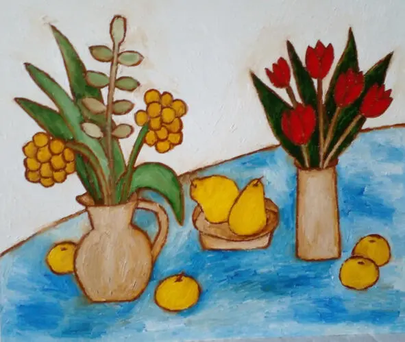 Колобова Е В Натюрморт с тюльпанами и фруктами Холст на картоне масло - фото 4