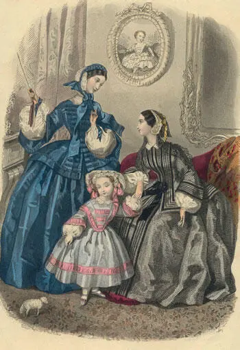 На модной иллюстрации 1857 года из Magasin des Mademoiselles показаны дневные - фото 12