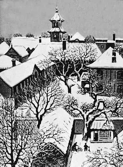 Ли Цюнь Зимний пейзаж Гравюра 1950е годы Музей Сюй Бэйхуна Двери в - фото 126
