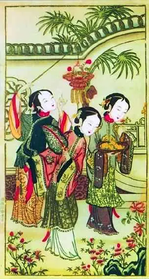 Три красавицы Печатный лист эпоха Цин Чжоу Фан Ян Гуйфэй после купания - фото 128