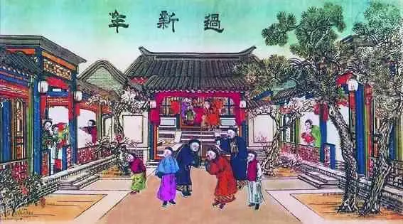 Встреча Нового года в богатом доме Печатный лист эпоха Цин Ци Байши - фото 135