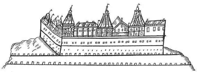 Дворец Лжедмитрия I на взрубе Рисунок Исаака Массы 1610 Накануне После - фото 14