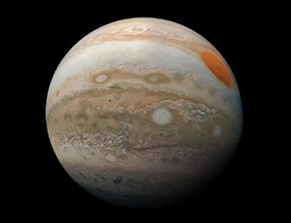 Подпись к снимку Вид на Большое красное пятно Юпитера и турбулентное южное - фото 8