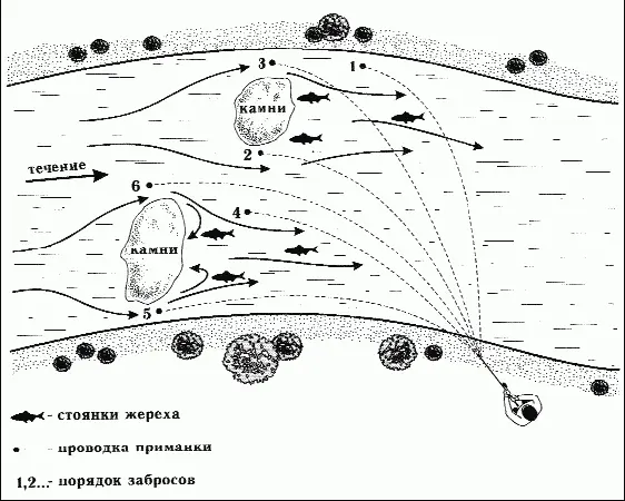 б в Рис 37 Места наиболее характерных стоянок жереха в реках а за ва - фото 45