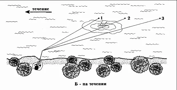 Рис 41 Порядок забросов при ловле на всплеск а в стоячей воде б на - фото 52