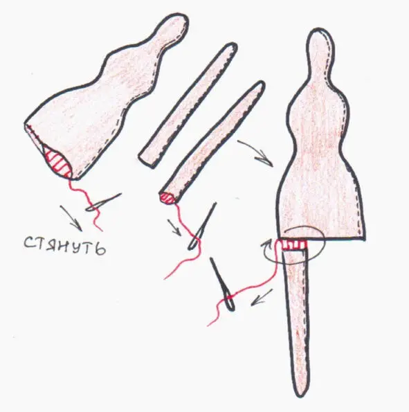 Рисунок 14 Пришивание детали ног потайным швом Если мы пришиваем одну деталь с - фото 15