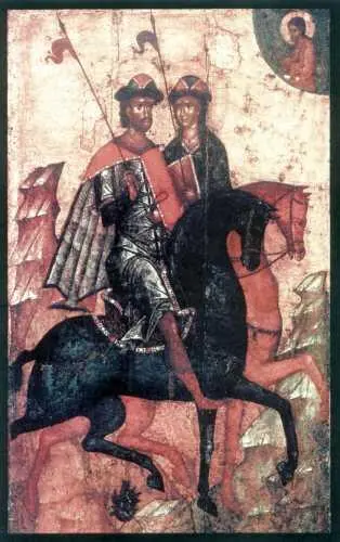 Свв князья Борис и Глеб на конях фрагмент Икона 2й пол 14 века Псков - фото 80