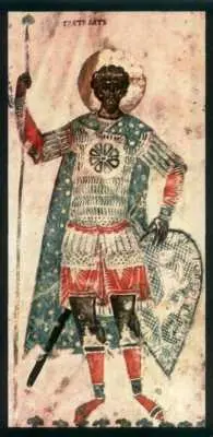 Св Федеор Стратилат Миниатюра из Федоровского Евангелия фрагмент 1320е - фото 88