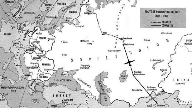 Планируемый маршрут полета Пауэрса с обозначением места на карте где - фото 8