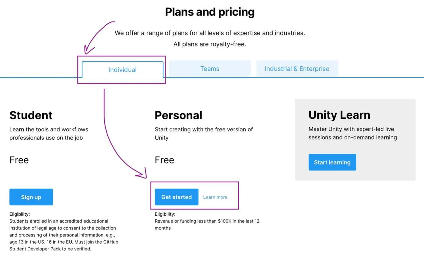 4 После этого вы попадете на страницу Download Unity с возможностью выбора - фото 4