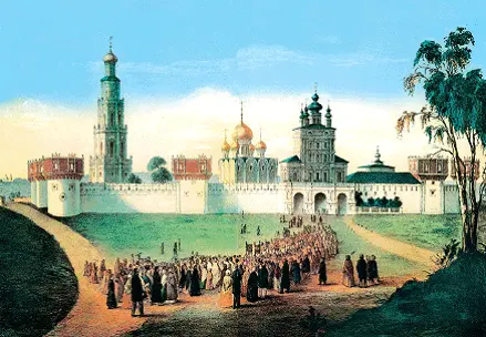 Новодевичий монастырь Москва Литография 1860 г Святая Смоленская икона - фото 193