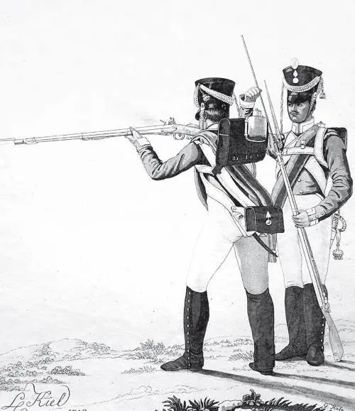 Егерь и унтерофицер егерского полка Л И Киль 1819 г Цвет воротника - фото 12
