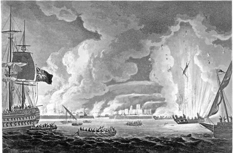 Французские корабли горят на рейде Тулона 18 декабря 1793 г Гравюра Т - фото 8