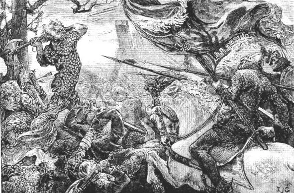 Король Гарольд в бою у Гастингса Гравюра XIX века Пехоте не удалось пробить - фото 11
