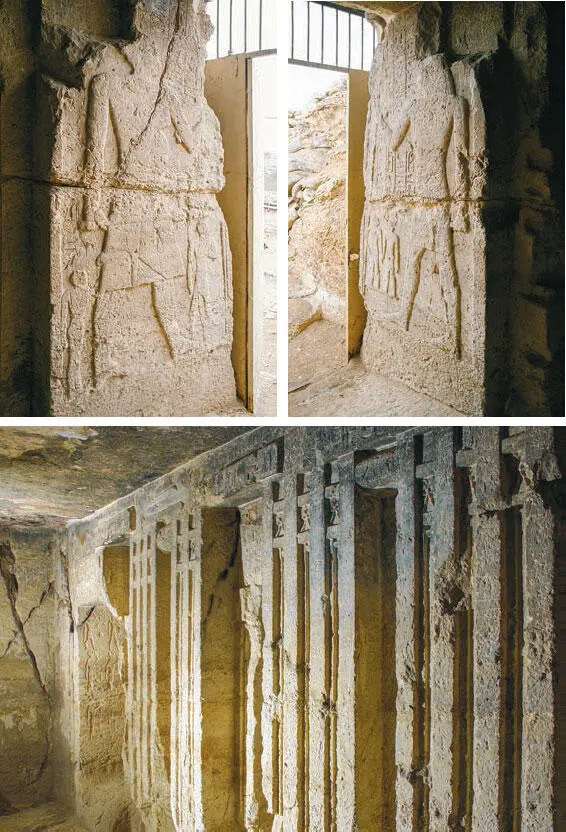 Рельефы по бокам входа и на западной стене скальной гробницы Хафраанха вторая - фото 8