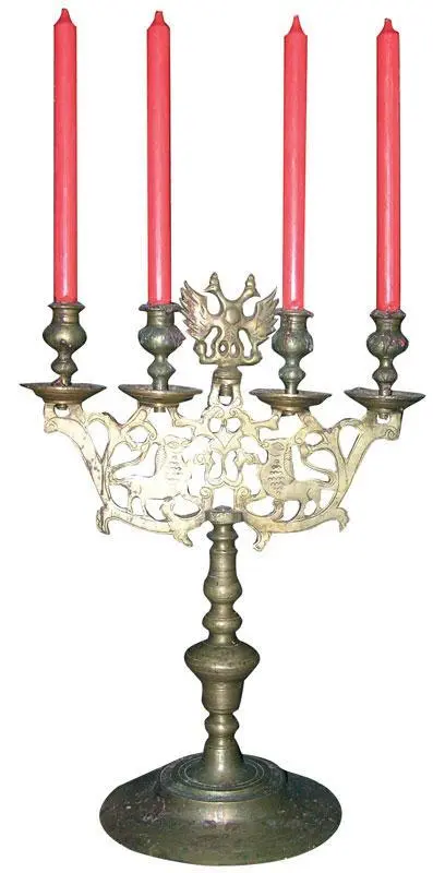 39 РОССИЯ XVII век Подсвечник на четыре свечи с гербом пара Латунь - фото 41