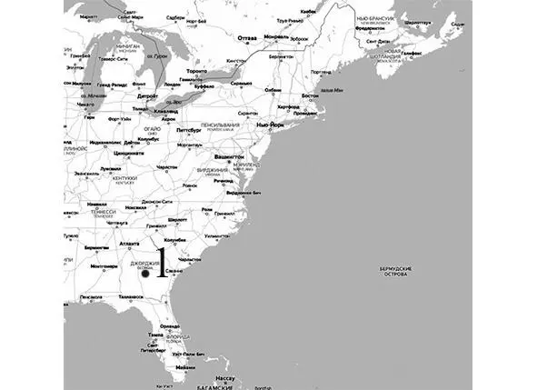 Карта восточных и южных штатов США с указанием места убийства супругов Харт 4 - фото 1