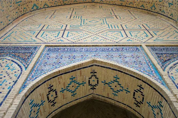 Мозаика одной из арок мечети Kalon Медресе Mir Arab XVI в - фото 6