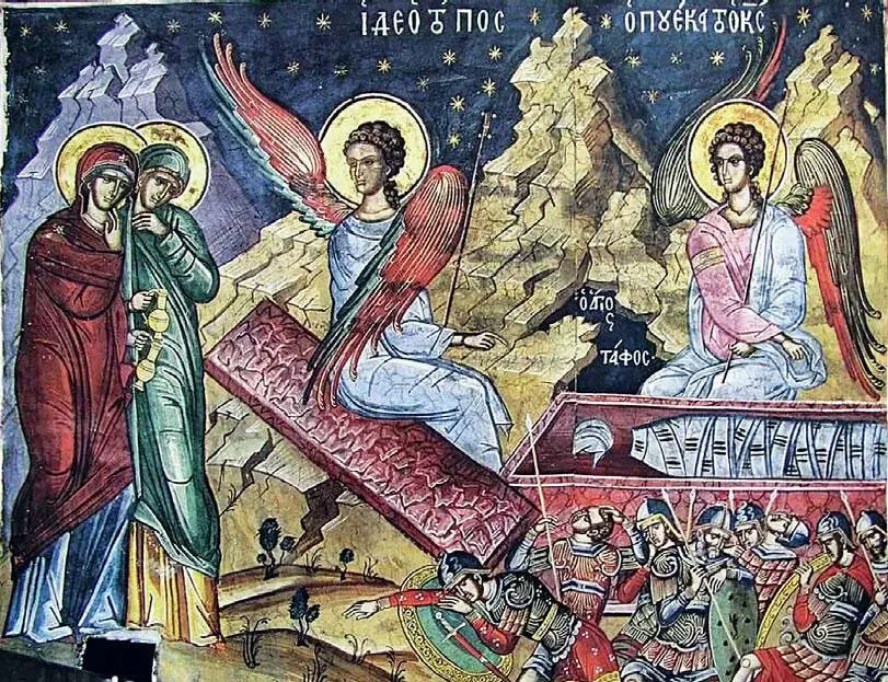 Явление Христа женаммироносицам Фреска XIV в Монастырь Дионисиат Афон В - фото 25