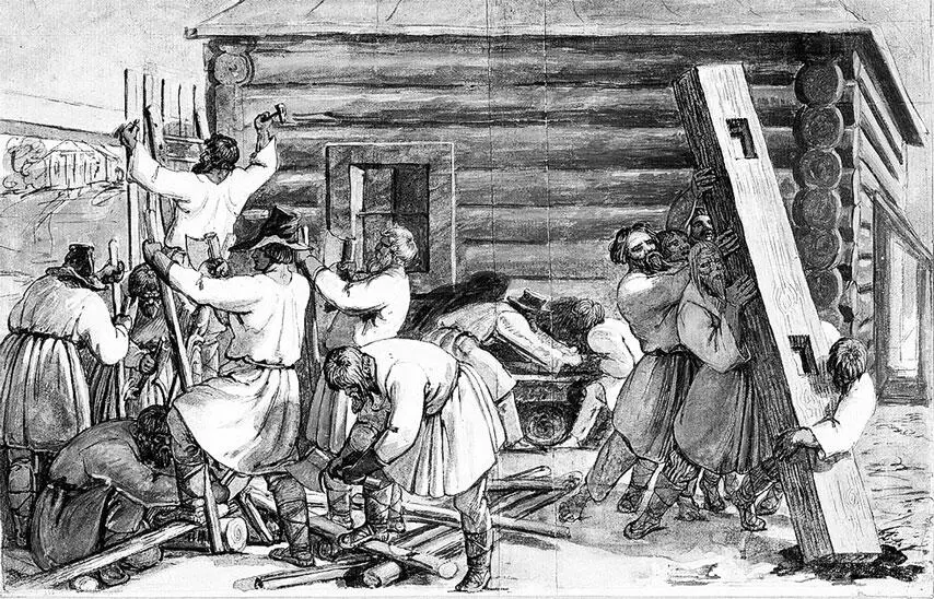 Г Оэри Русские крестьяне строят избу 1810е гг Русское зодчество любило - фото 15