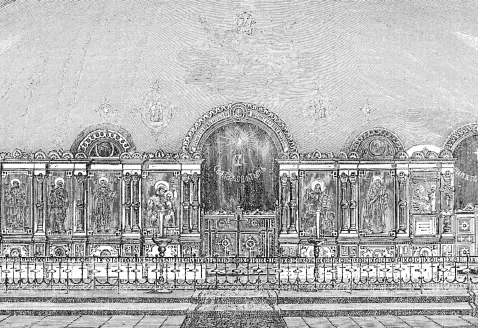 Рисунок иконостаса с фарфоровыми украшениями в СпасоБочаринском приходе - фото 59