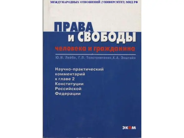 Ю И Лейбо Г П Толстопятенко К А Экштайн Права и свободы человека и - фото 7