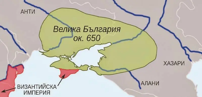 Карта Великой Болгарии VII век Кубрат и его сыновья Худ Д Гюдженов 1926 - фото 3