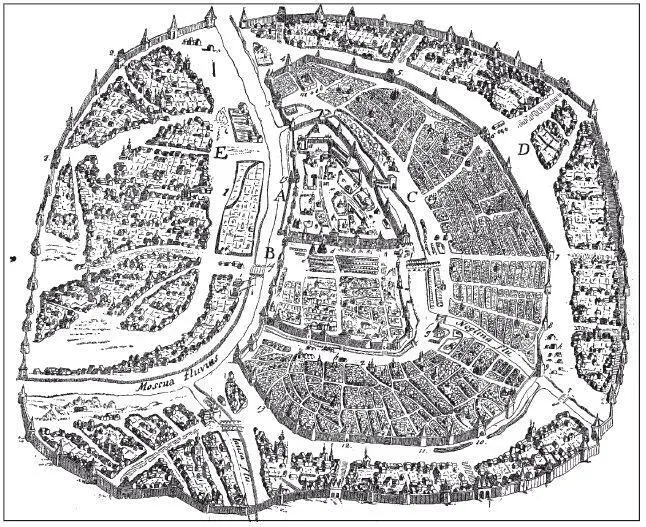 Годунов чертеж Москвы 1613 г Две слободы стрельцов находились близ Большой - фото 5