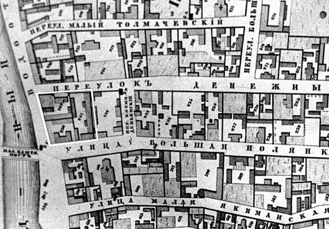 Фрагмент плана АС Хотева 1852 г с отмеченными усадьбами на исследуемой - фото 44