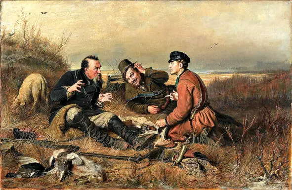 В Г Перов Охотники на привале 1871 На картине изображены трое охотников на - фото 1