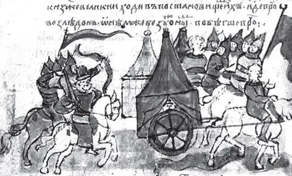 Напад русів на половців Мініатюра з Радзивіллівського літопису 90ті роки ХІ - фото 54