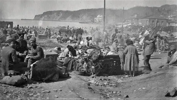Беженцы на пляже в Туапсе 1920 год Когда дамы вернулись на пристань то - фото 55