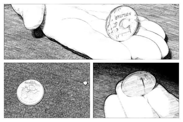 Фокус с парением монеты над пальцами Левой рукой монета ставится вертикально - фото 9
