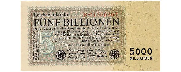 Пять триллионов бумажных марок того же 1923 года Рентная марка Купюра - фото 2