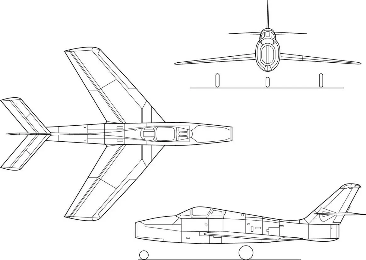 Общий вид истребителябомбардировщика F84F Первый опытный с серийным ТРД и - фото 12